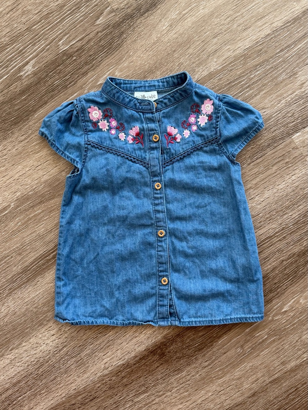 Western style Denim 18-24 months 2T Top with Pink Floral Embroidery European